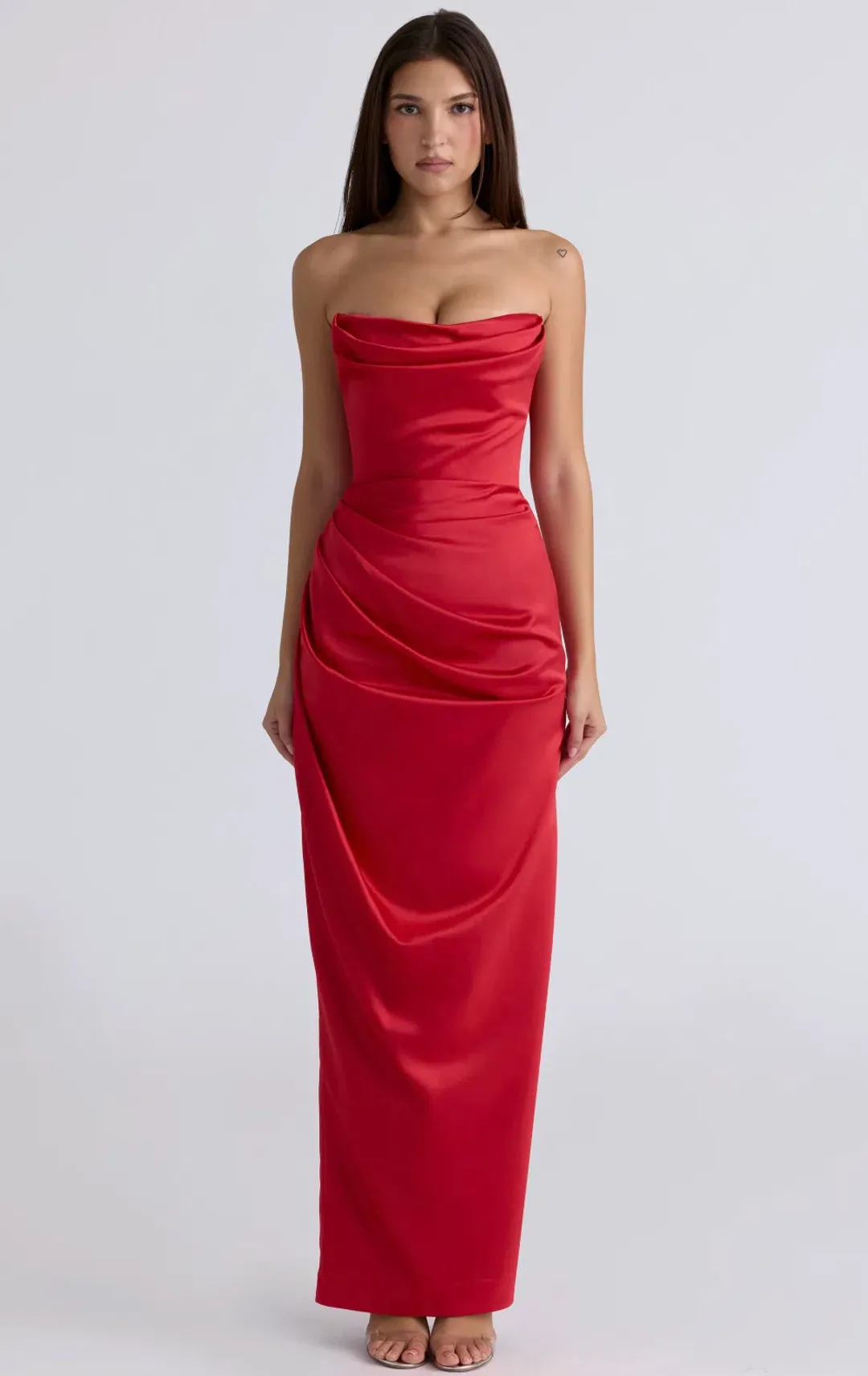 House of CB Adrienne Gathered Strapless Gown (RED) size 8 for rent on The Volte - main image