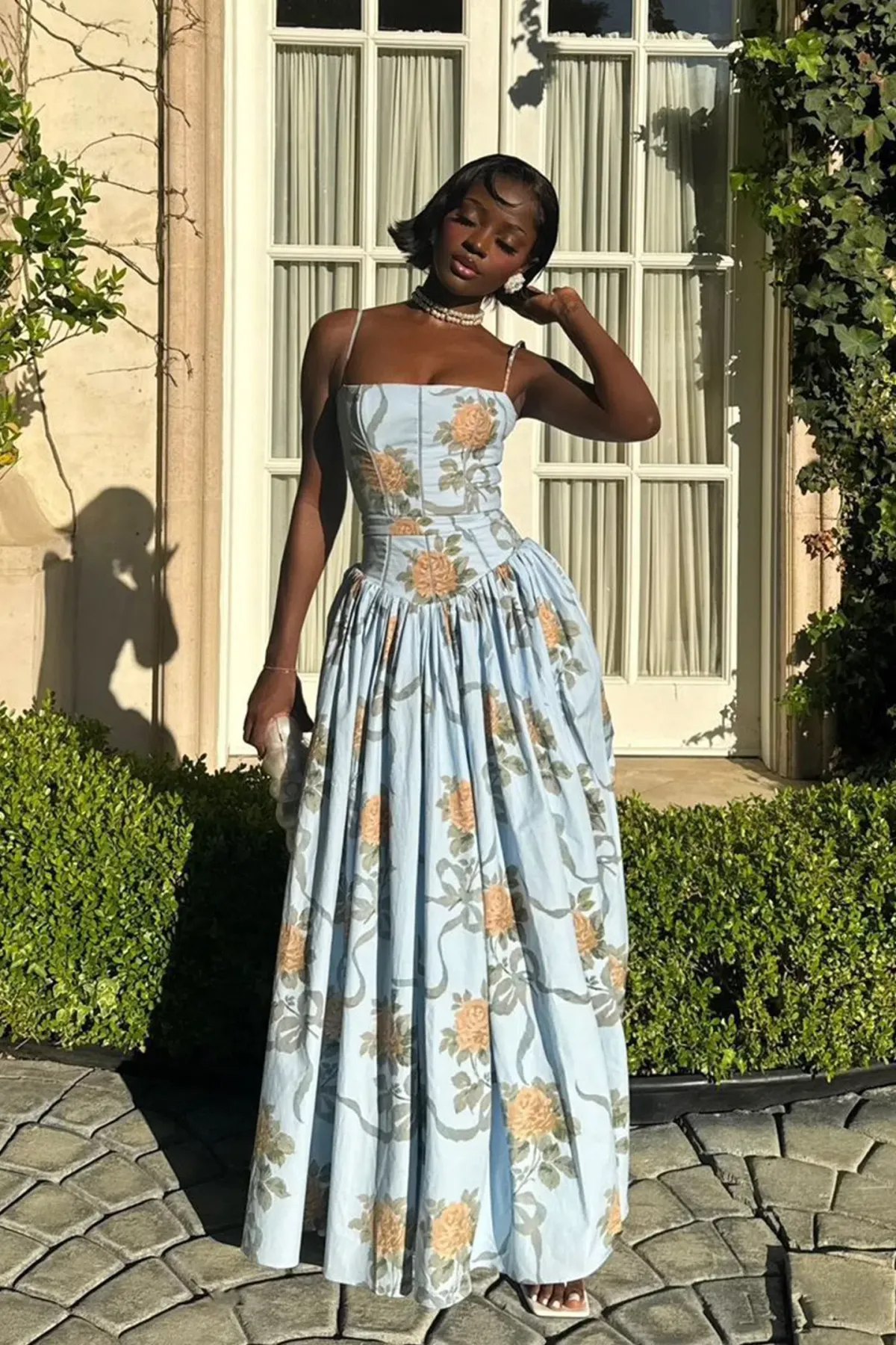 House of CB Ysabella Maxi in Blue Vintage Rose Size M/AU 10 for rent on The Volte - main image