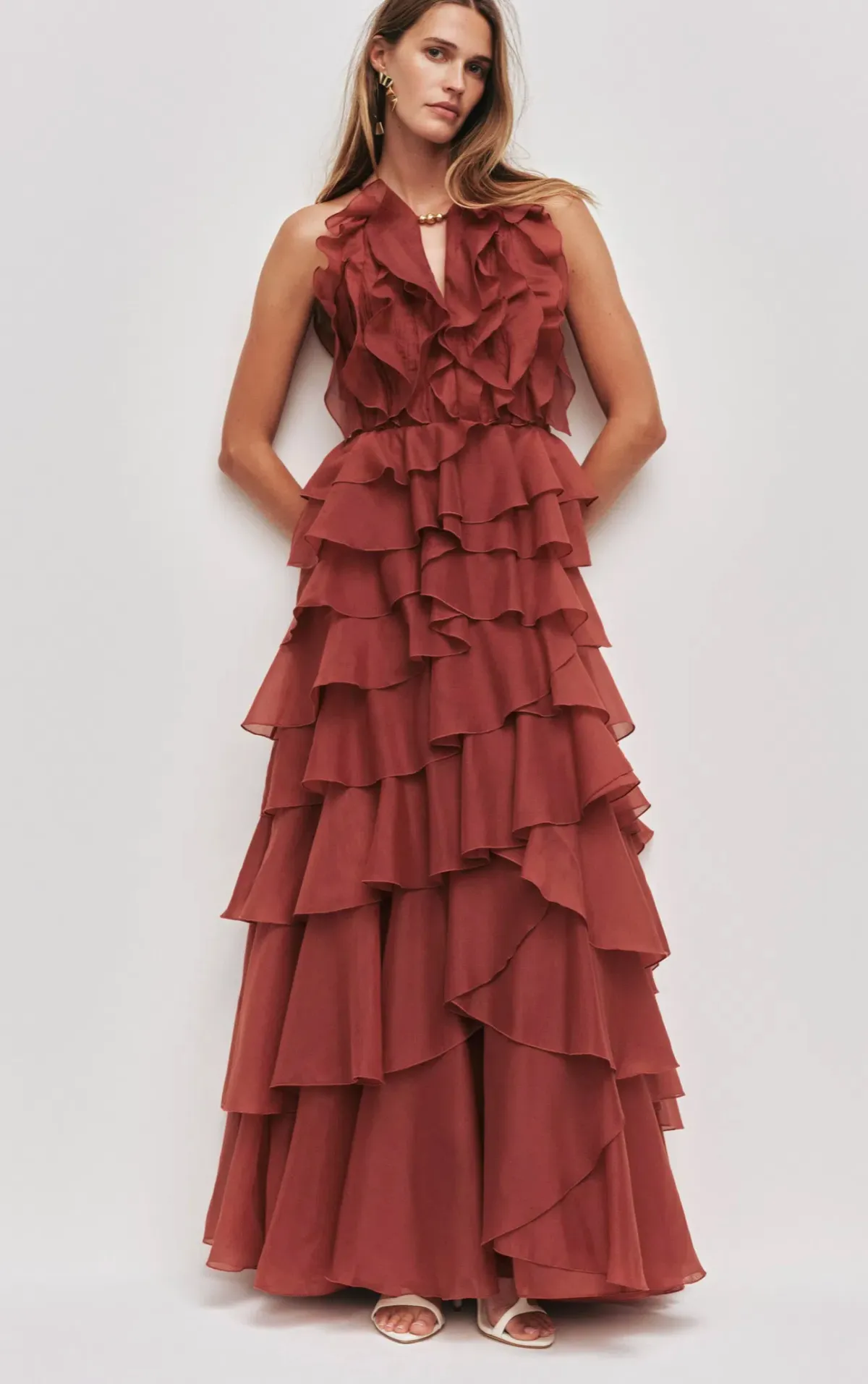 Aje Cleo Gown in Rust Sz 8 for rent on The Volte - main image