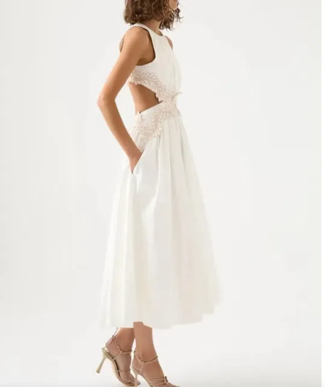 Aje Botanical Trim Midi Dress Ivory Size 8 for rent on The Volte - main image
