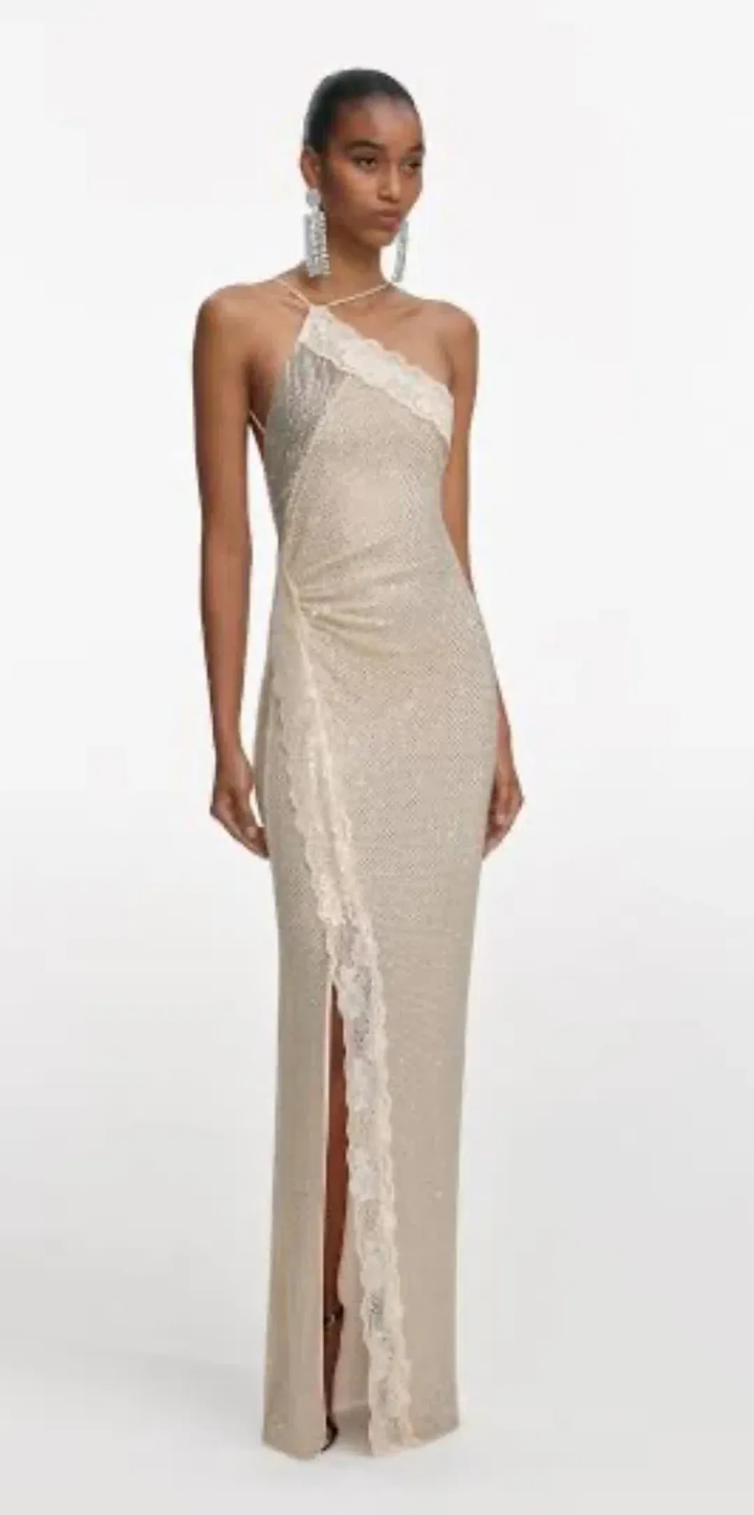 Self-Portrait CHAMPAGNE RHINESTONE LACE TRIM MAXI DRESS in AU6 for rent on The Volte - main image