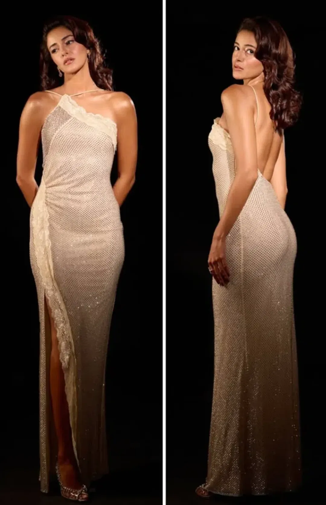 Self-Portrait CHAMPAGNE RHINESTONE LACE TRIM MAXI DRESS in AU6 for rent on The Volte - main image