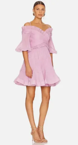 ZIMMERMAN Pleated off shoulder mini in lilac  for rent on The Volte - image 2
