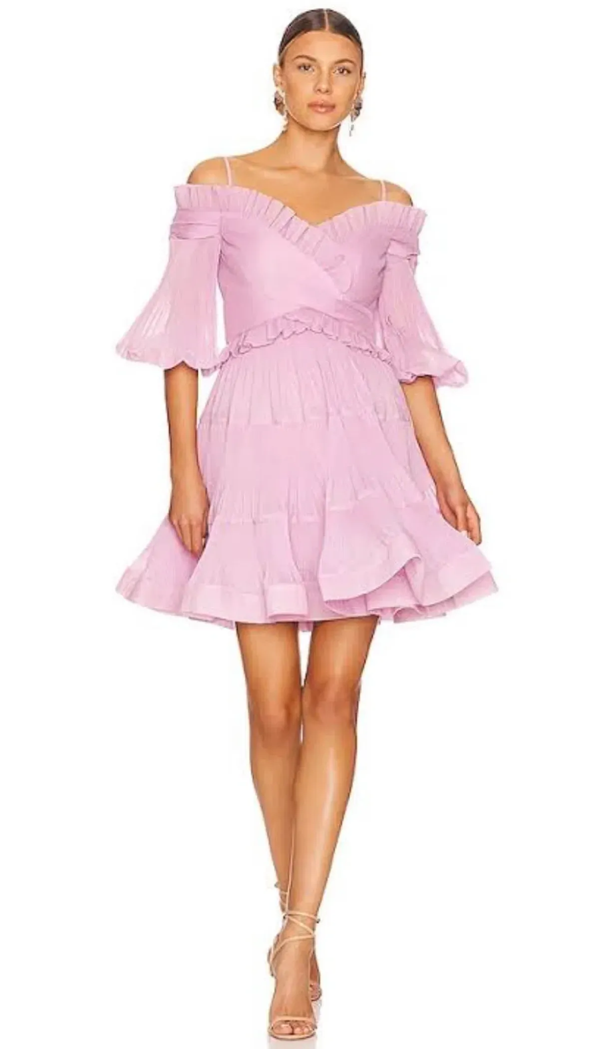 ZIMMERMAN Pleated off shoulder mini in lilac  for rent on The Volte - main image