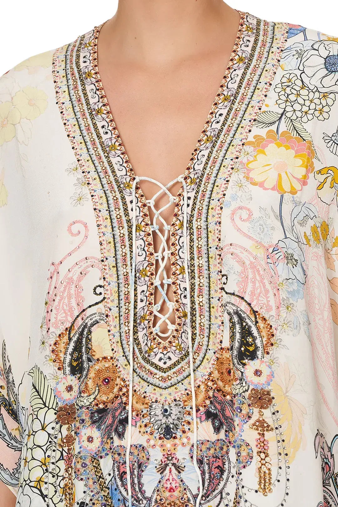 Camilla Lace Up Kaftan Britain Bouquet OS for rent on The Volte - main image