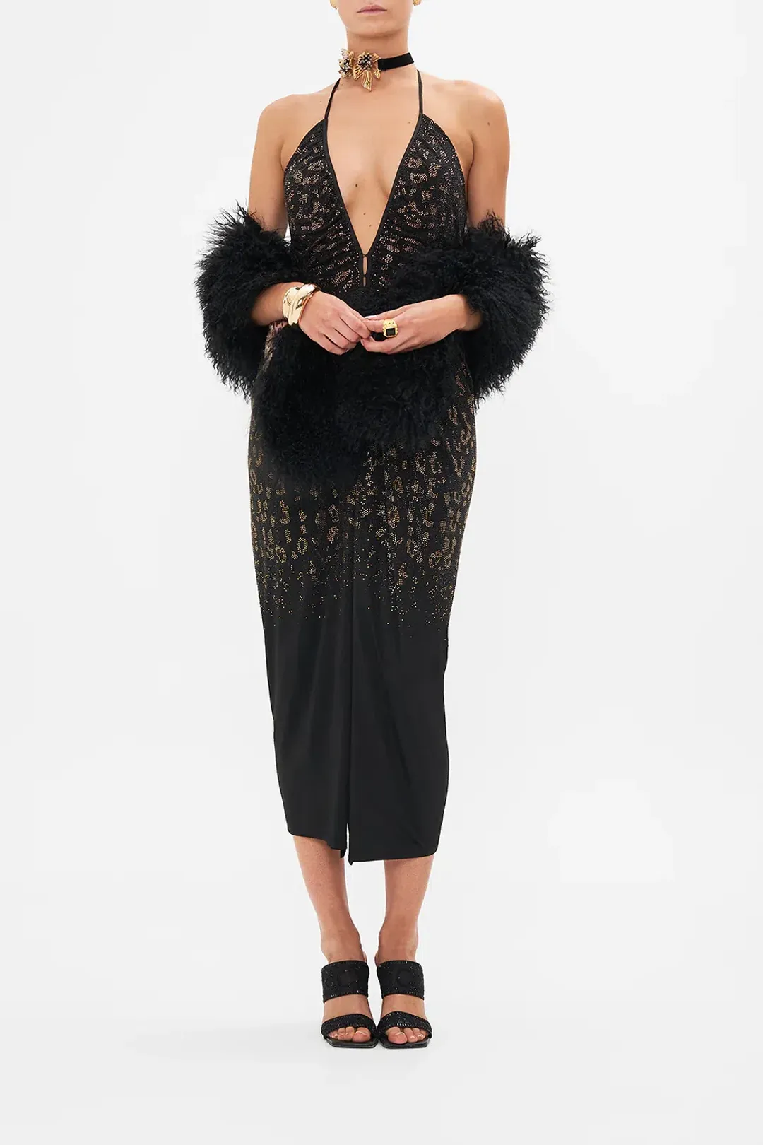 Camilla V Neck Gathered Jersey Dress Mosaic Muse size XXL for rent on The Volte - main image