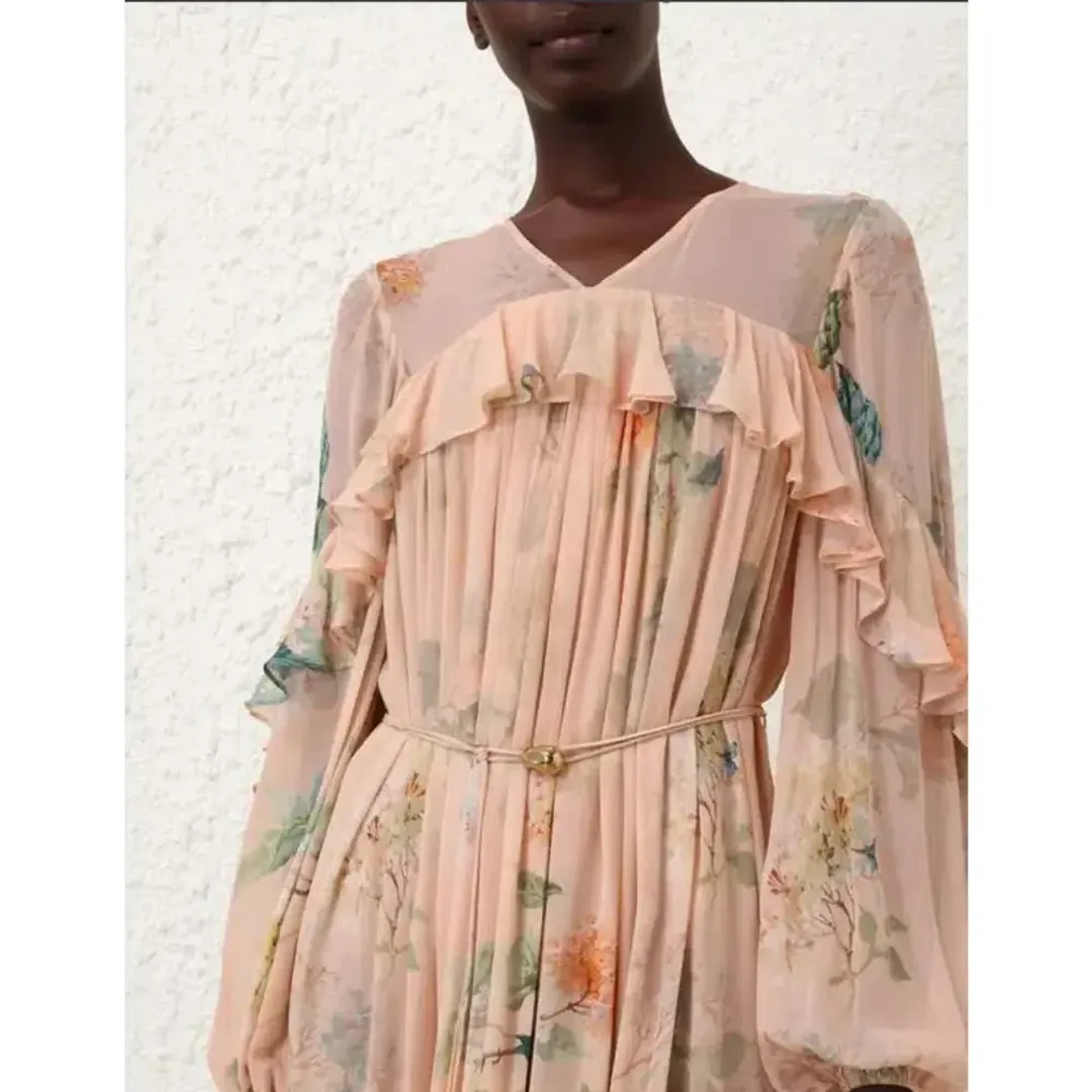 Zimmermann ILLUMINATE CAPE DRESS PEACH HYDRANGEA size 4 / AU16 for rent on The Volte - main image