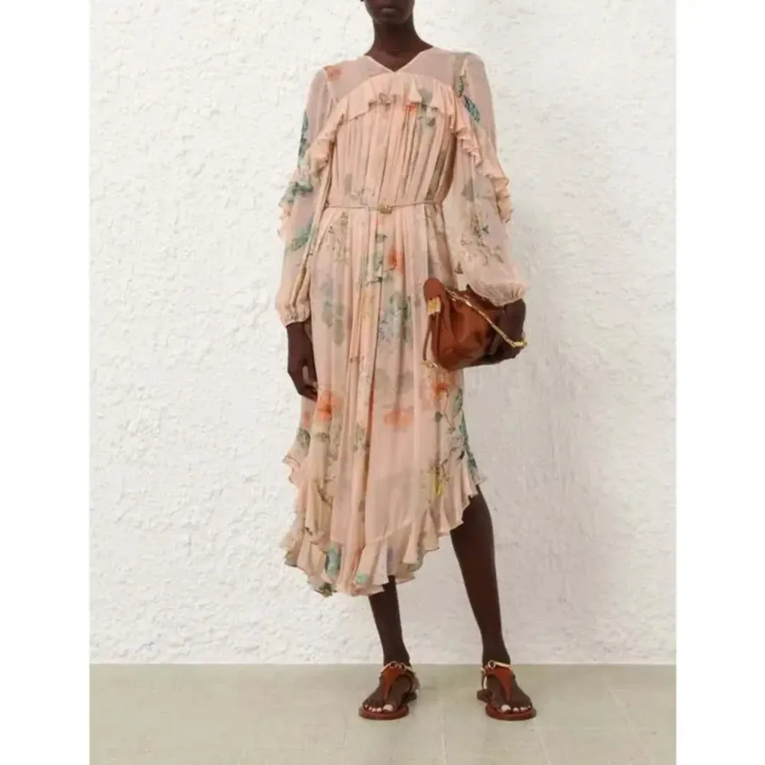 Zimmermann ILLUMINATE CAPE DRESS PEACH HYDRANGEA size 4 / AU16 for rent on The Volte - main image