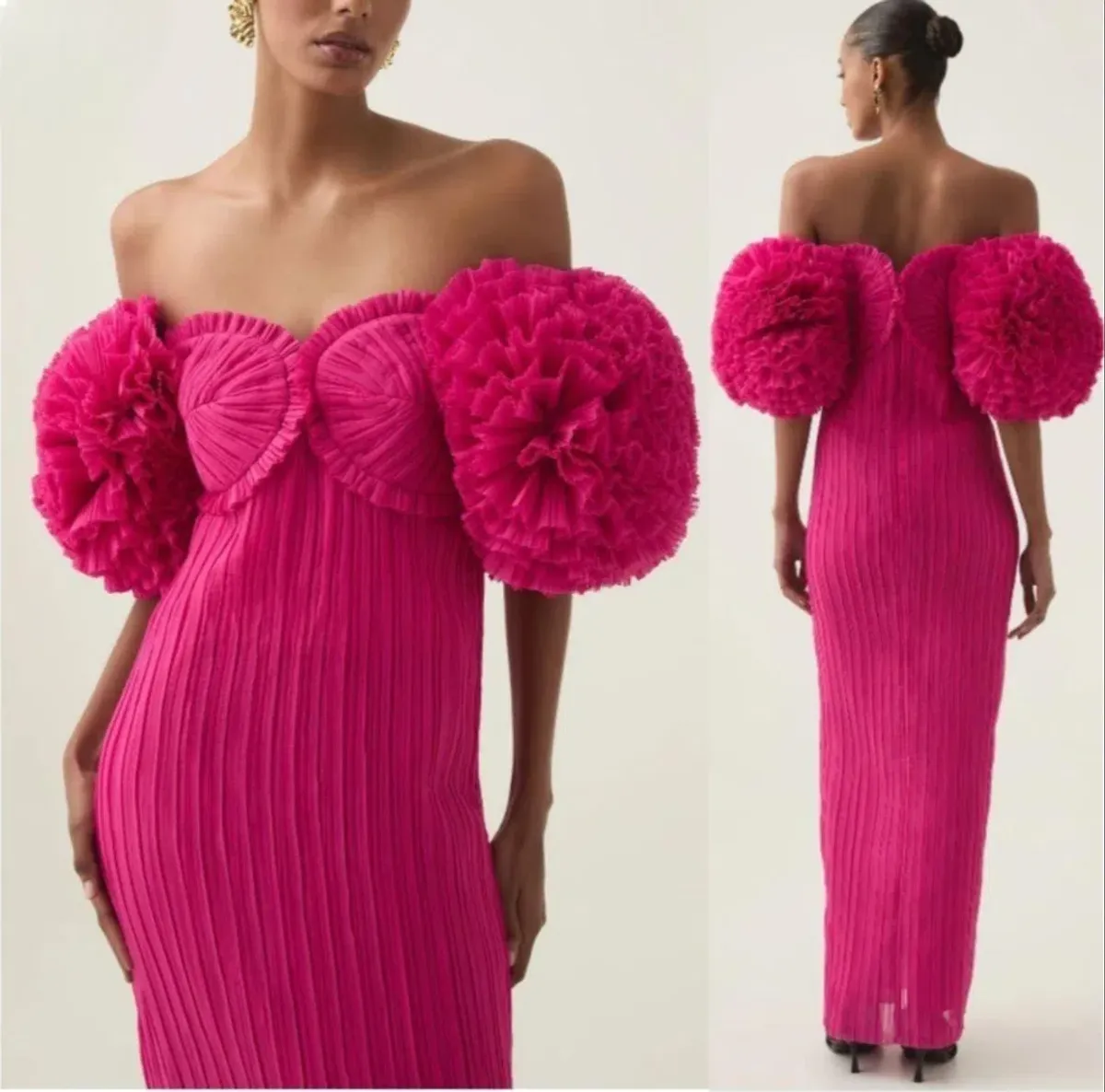 Aje Crystallise Pleated Maxi Gown in Hot Pink Size 8 for rent on The Volte - main image