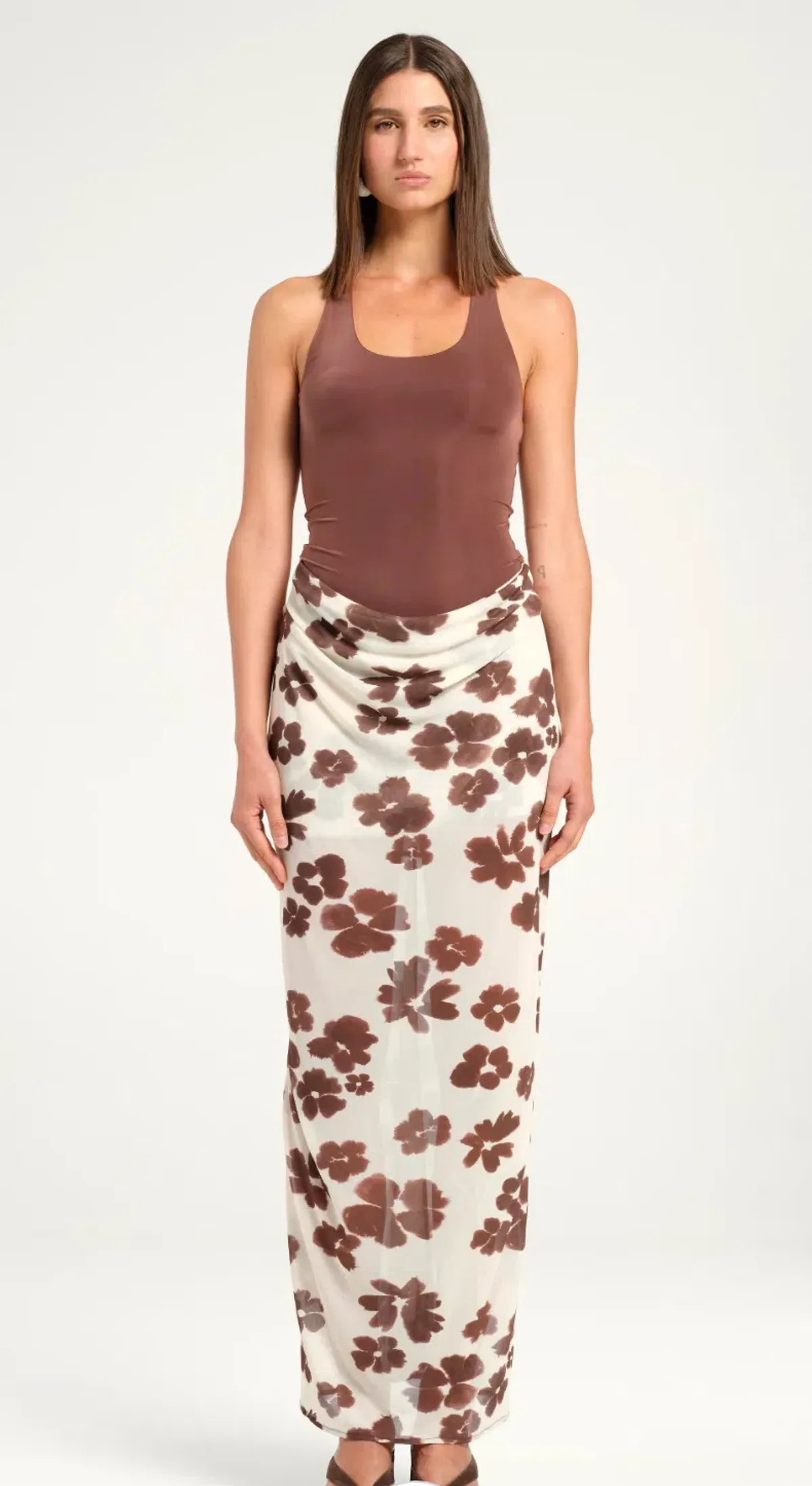 Benni Piper Maxi Dress in Coco Blossom Brown AU 8  for rent on The Volte - main image