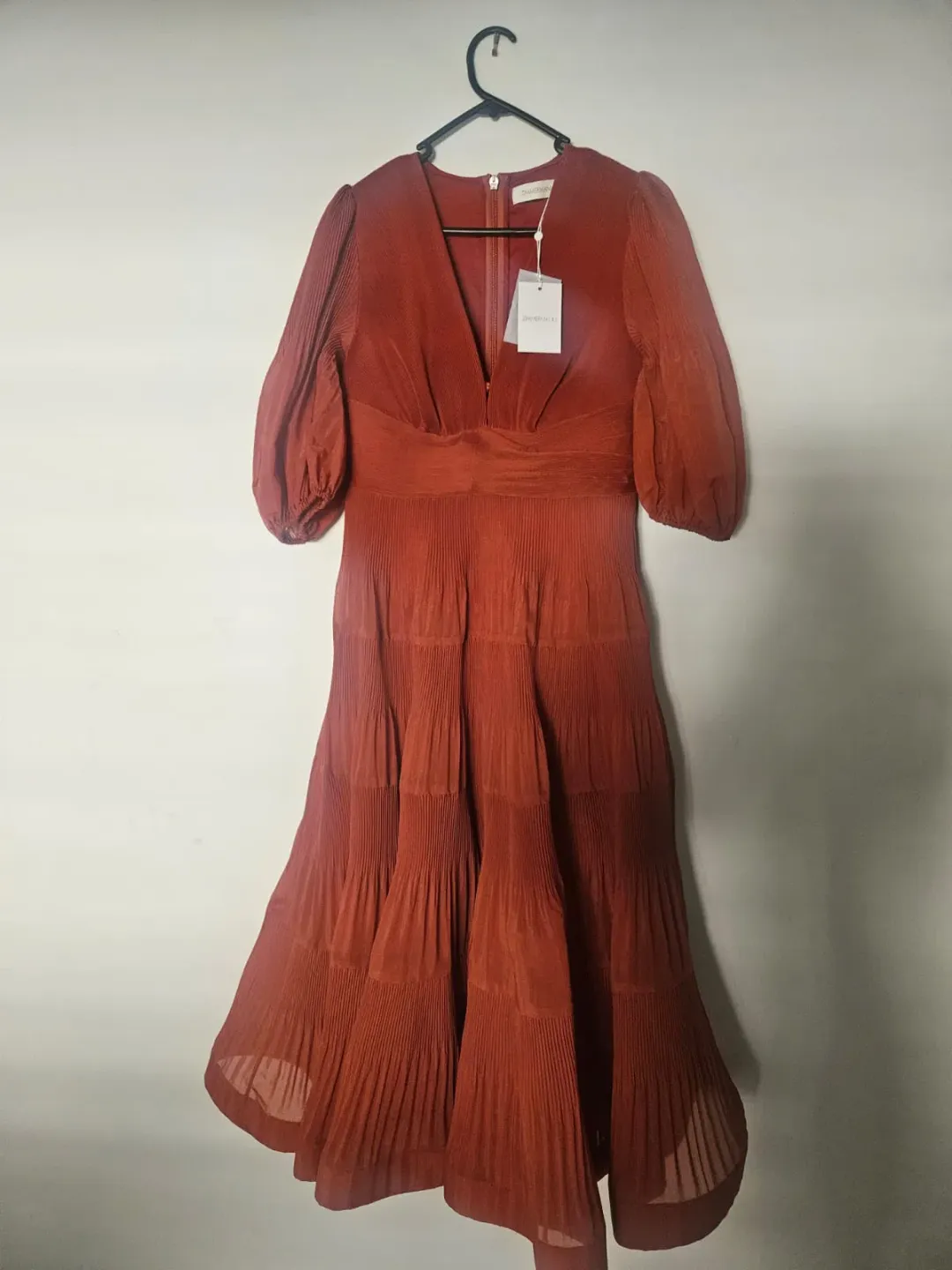 Zimmermann Tiered plissé-taffeta midi dress for rent on The Volte - main image