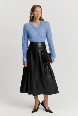 Country Road Black A-Line Soft Faux Leather Midi Skirt Size 8 for rent on The Volte - image 2