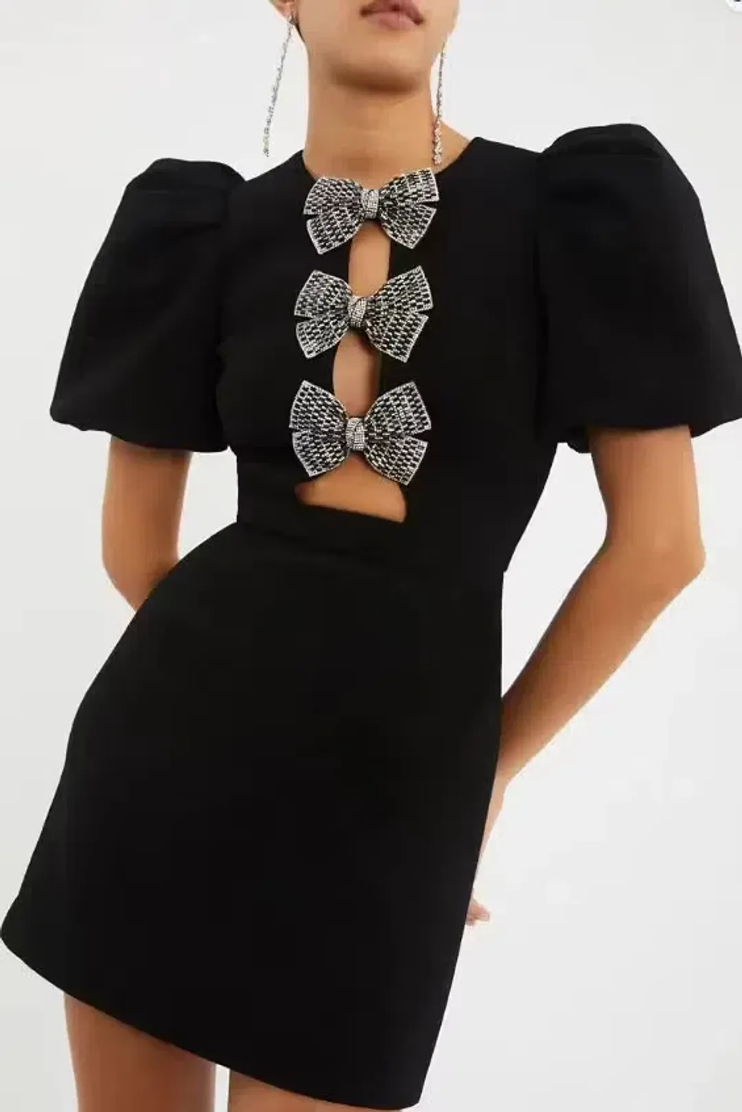 Rebecca Vallance Yvonne Bow Mini Dress Black Size 10 for rent on The Volte - main image