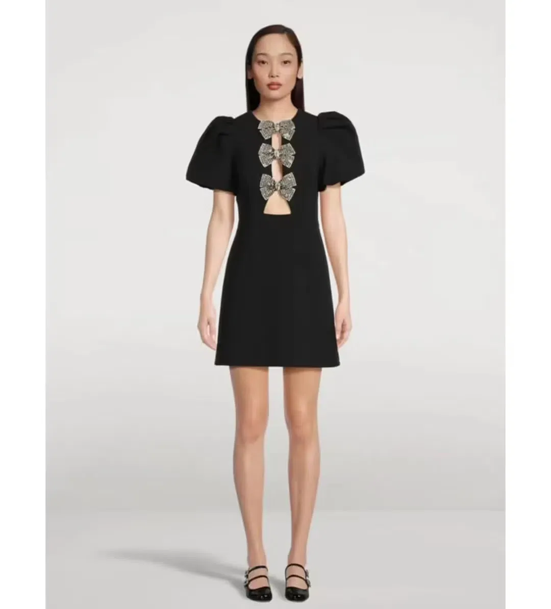 Rebecca Vallance Yvonne Bow Mini Dress Black Size 10 for rent on The Volte - main image
