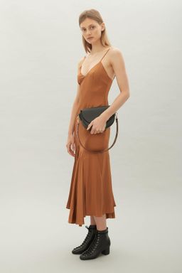Hansen and Gretel sleek silk tan midi dress size 10 for rent on The Volte - image 2