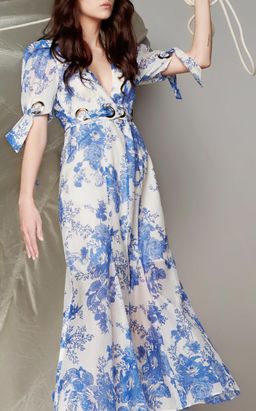 Alice Mccall Only Everything blue and white silk midi dress Size 6 for rent on The Volte - image 4