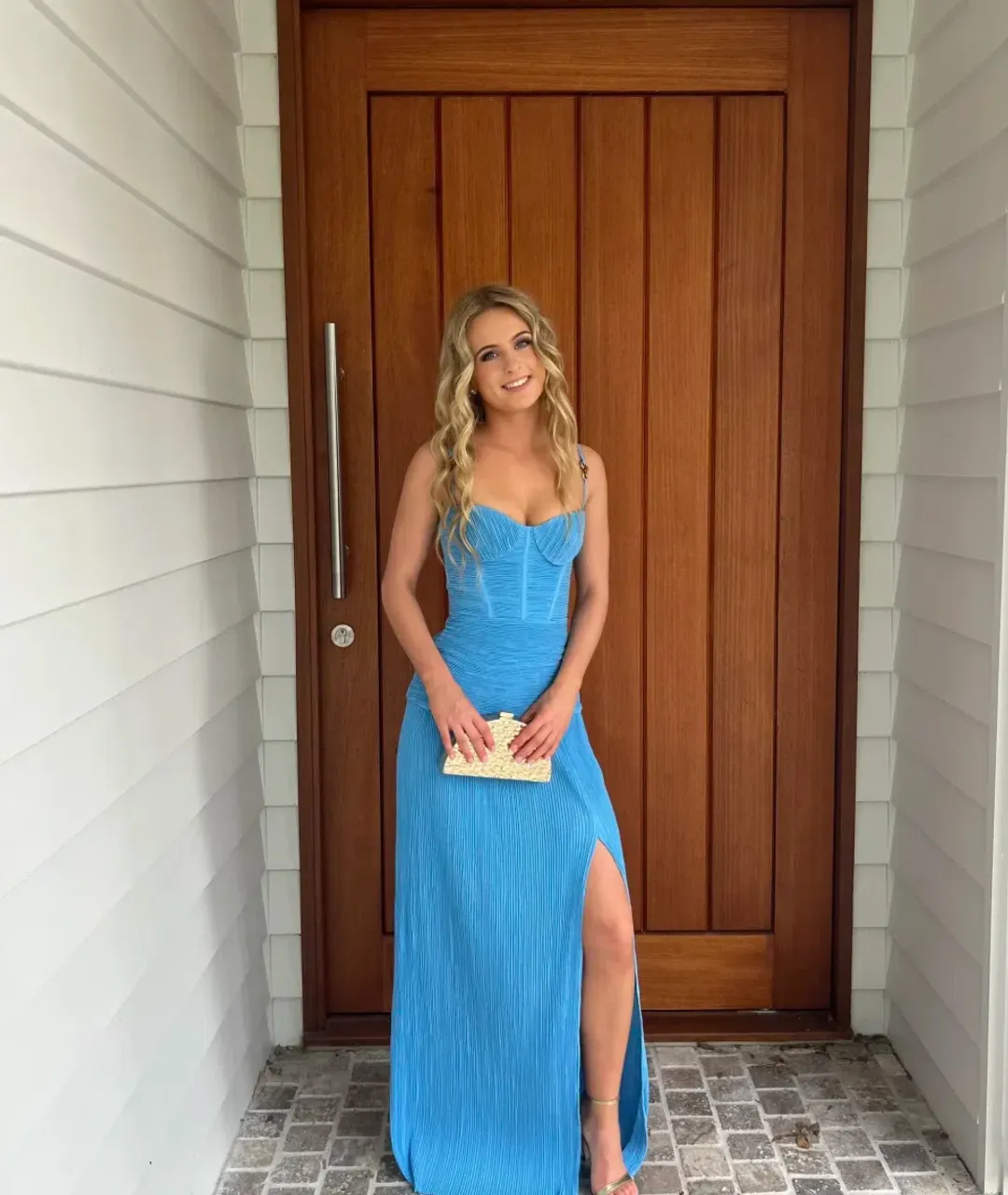 Manning Cartell Double Time Pleat Gown Cerulean Blue Size 8  for rent on The Volte - main image