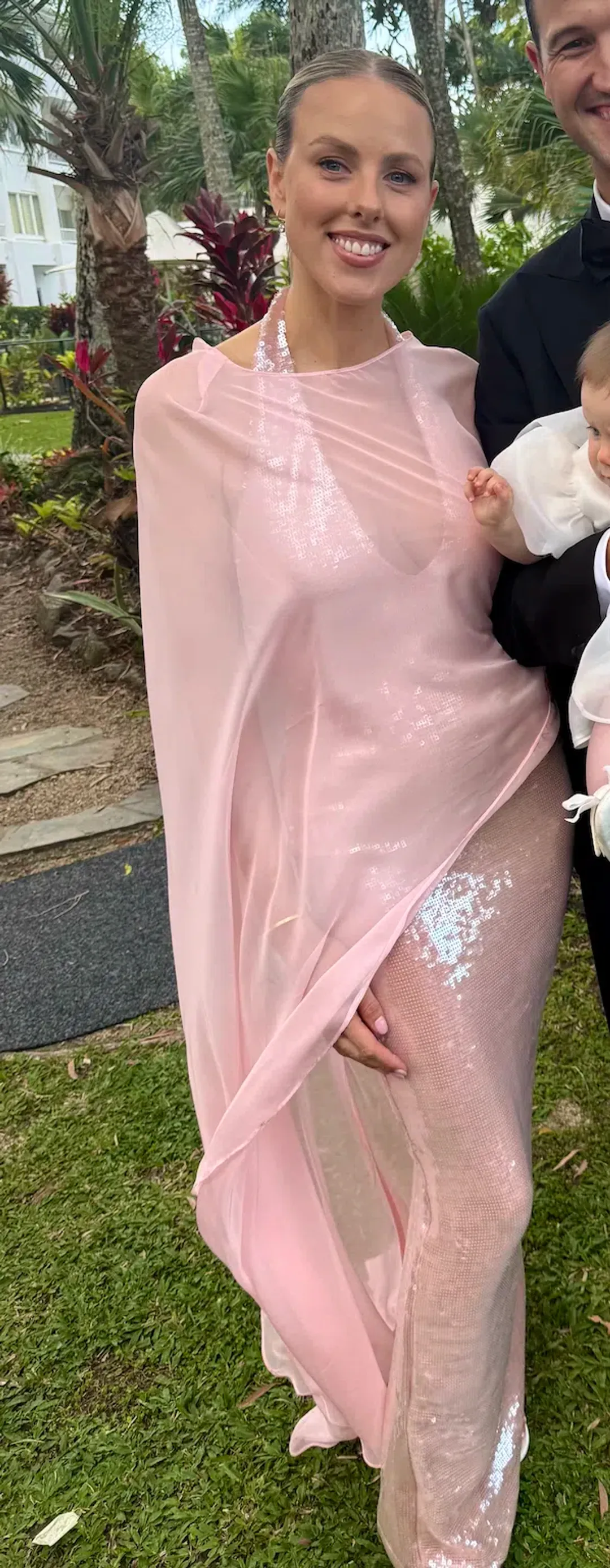 Custom Cape Sequin Gown | Pale Pink Small (8) for rent on The Volte - main image