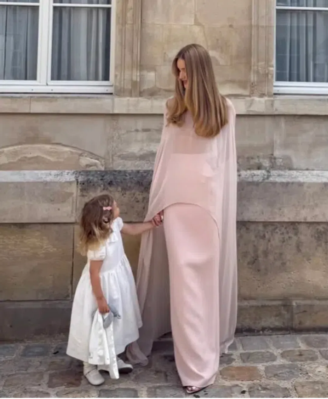 Custom Cape Sequin Gown | Pale Pink Small (8) for rent on The Volte - main image