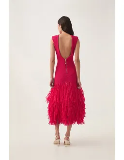 Aje / Rushes Raffia Knit Midi / Deep Fuchsia/ size Small (8) for rent on The Volte - image 3