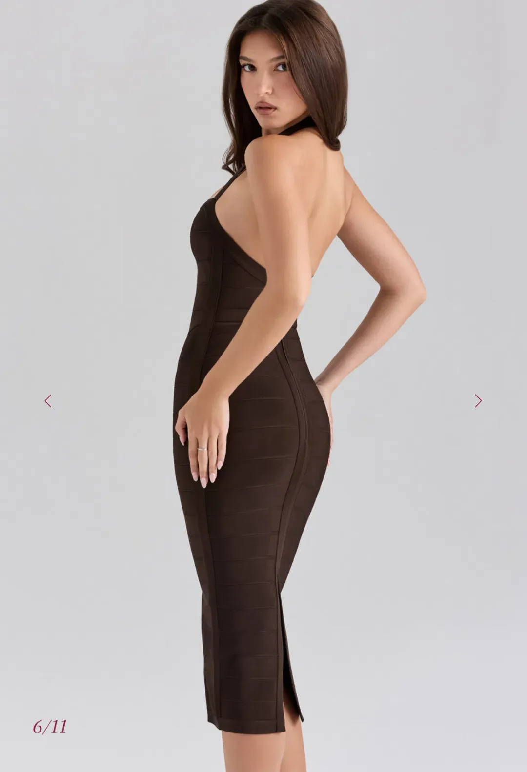 House of cb THE SUPERMODEL Chocolate Halter Midi Bandage Dress Size S for rent on The Volte - main image