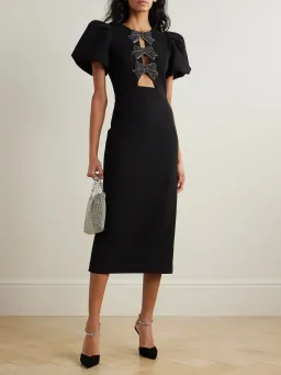 Rebecca Vallance Eliana Puff Sleeve Midi Dress Black Size 12 for rent on The Volte - image 1