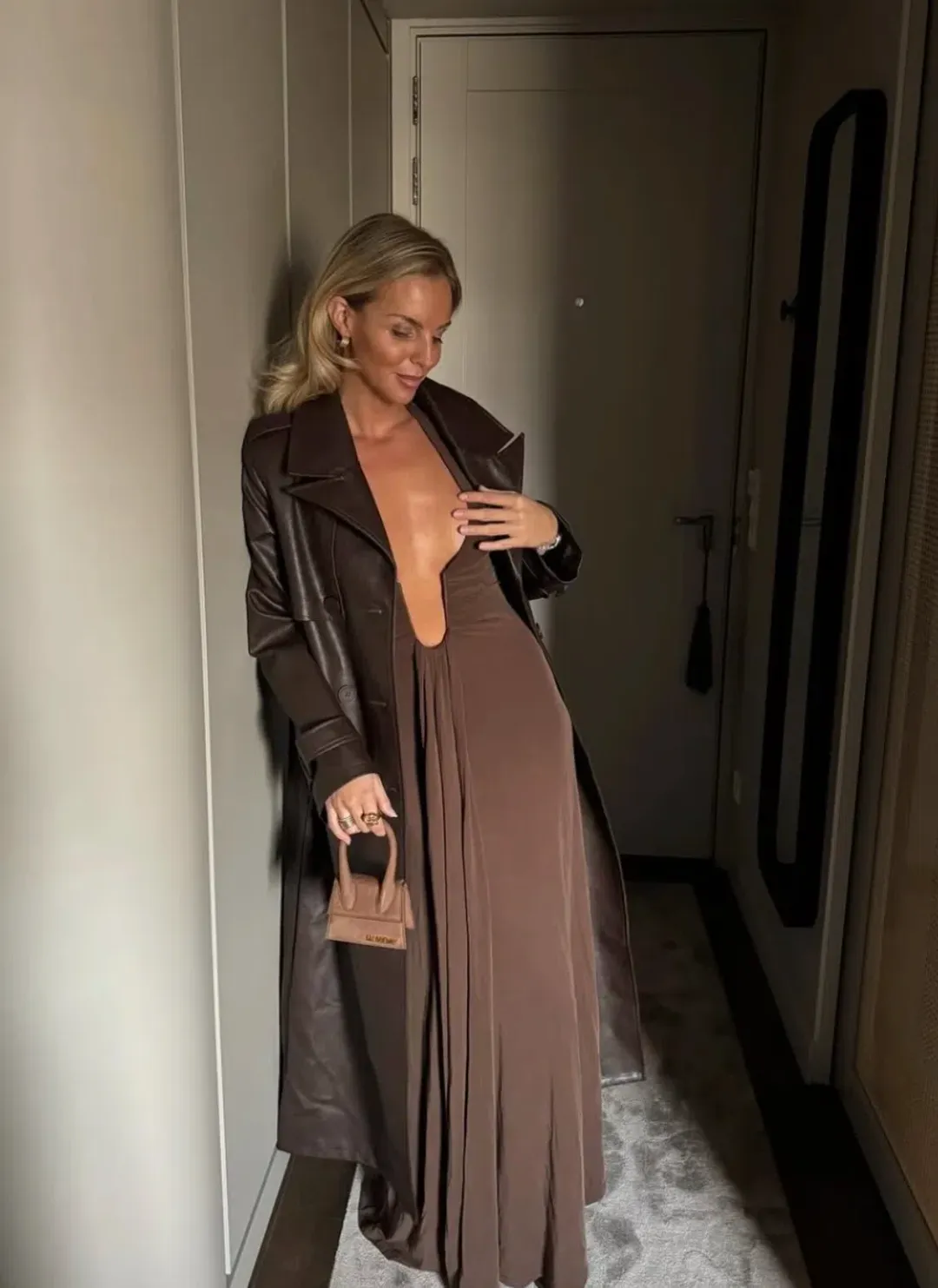 MISHA Jennifer Cupro Maxi Cedar Brown Size 10 for rent on The Volte - main image