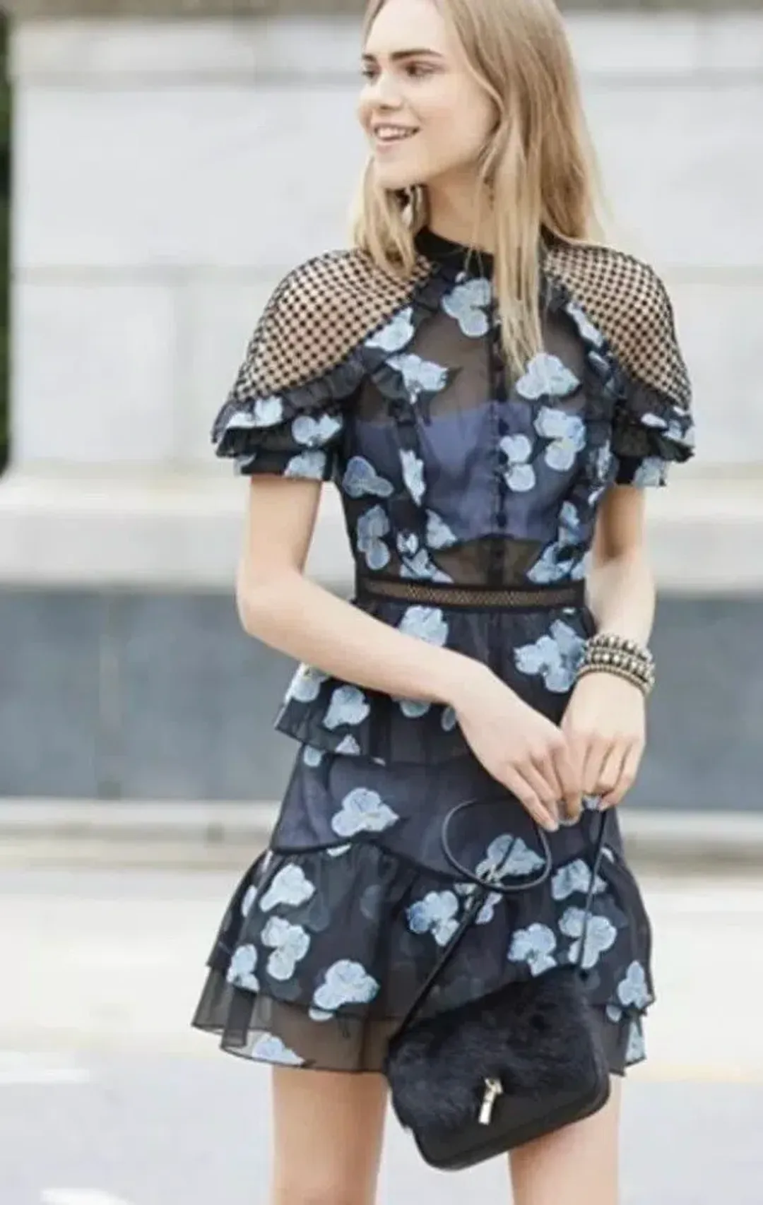 Self Portrait Fil Coupe Open Back Cape Mini Dress for rent on The Volte - main image