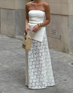 Dissh Loula Lace Skirt and Bandeau Top Off White Size S for rent on The Volte - image 1