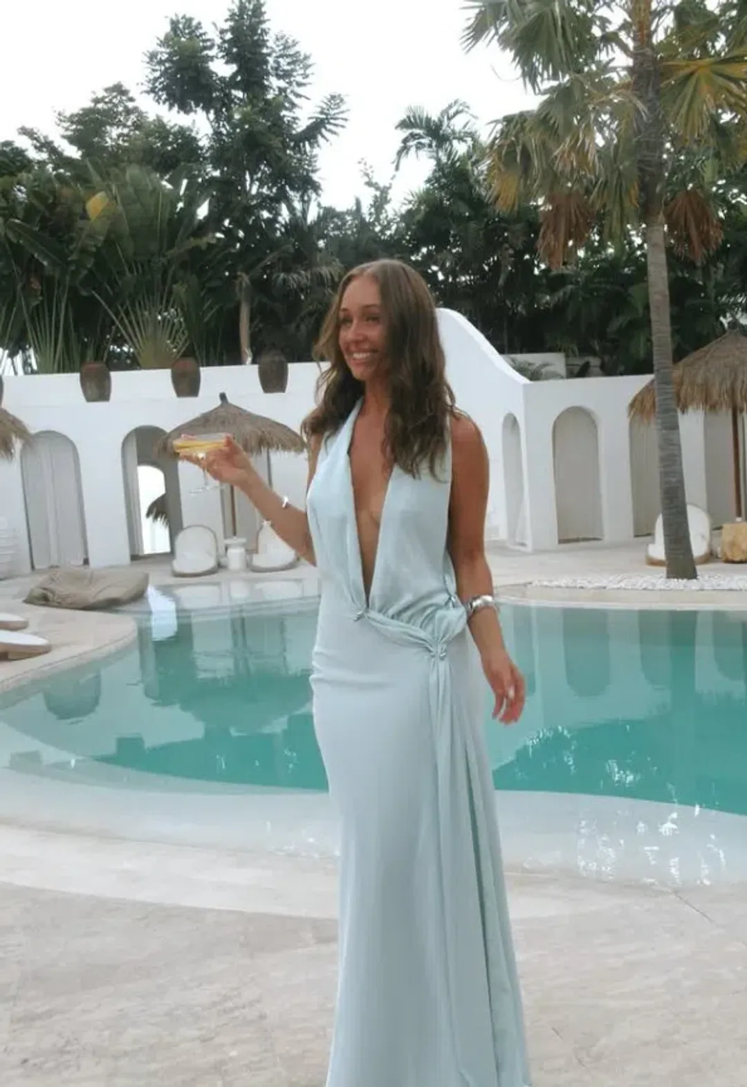 Misha Collection The Harlow Satin Maxi Dress in Ice Blue Size Small / 8 AU for rent on The Volte - main image