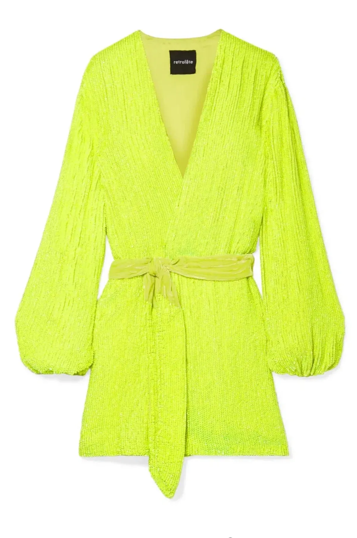 Retrofete Gabrielle Sequin Robe Dress Neon Lime Yellow Size Small S for rent on The Volte - main image