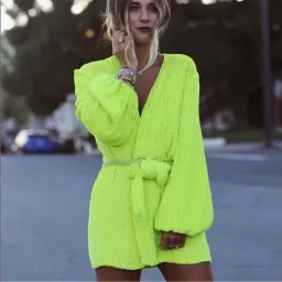 Retrofete Gabrielle Sequin Robe Dress Neon Lime Yellow Size Small S for rent on The Volte - image 4