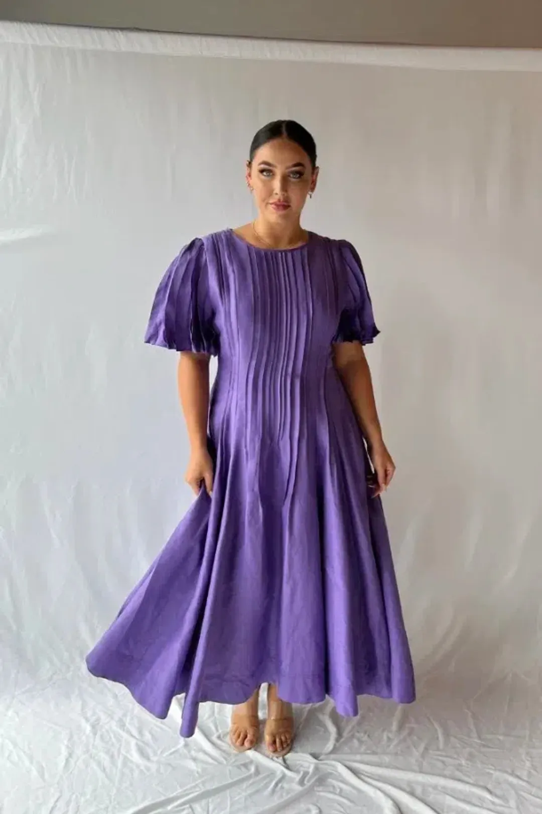 Aje Nova Pleated Midi Dress in Deep Violet Size AU 14  for rent on The Volte - main image