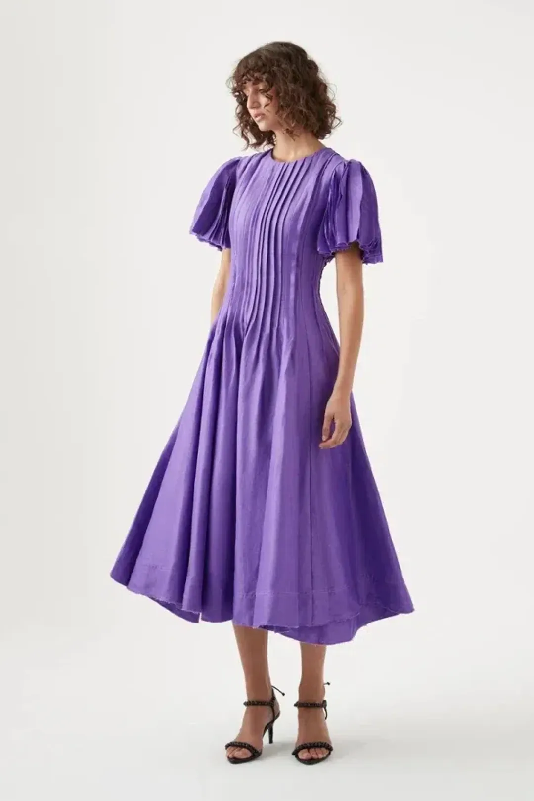Aje Nova Pleated Midi Dress in Deep Violet Size AU 14  for rent on The Volte - main image