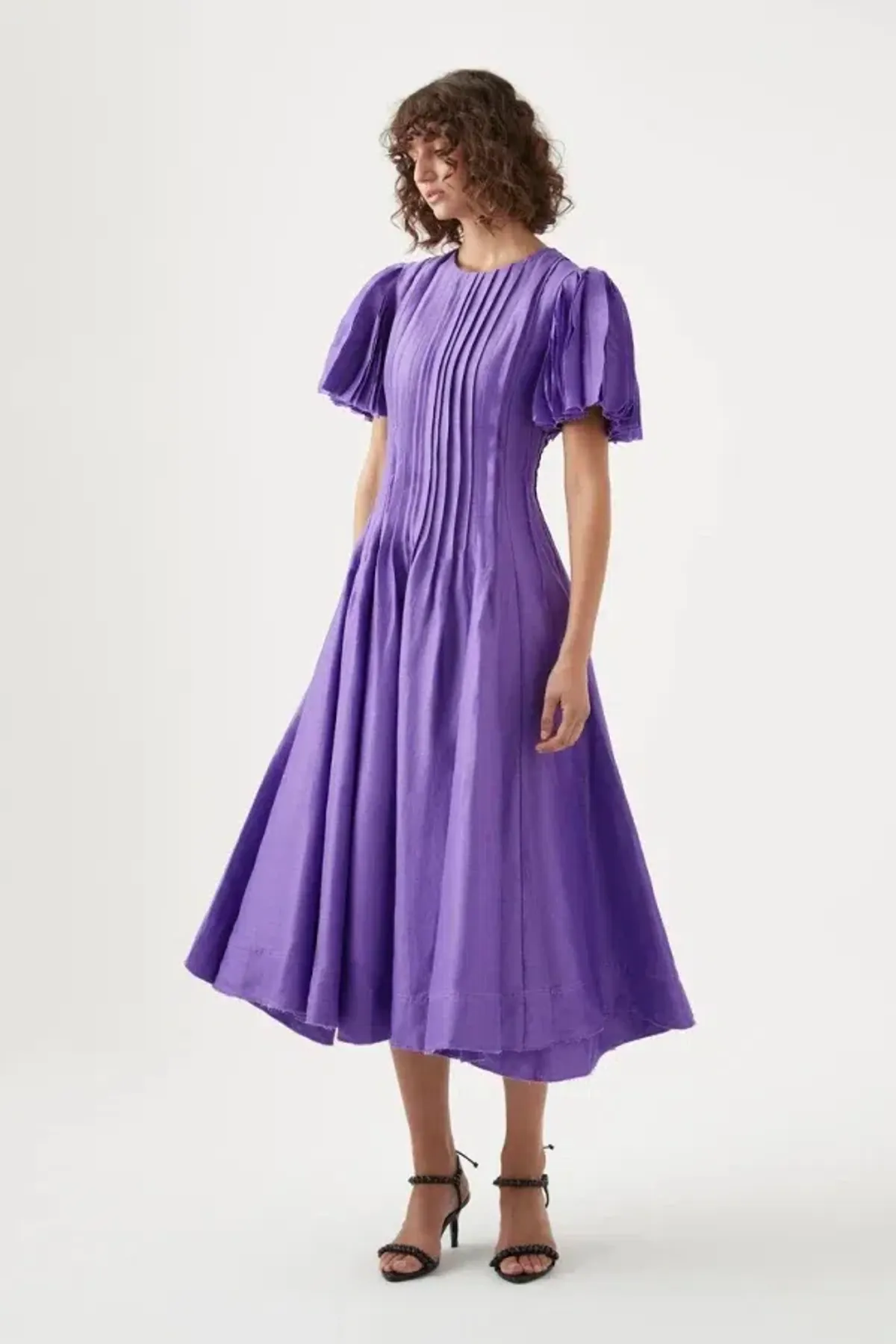 Aje Nova Pleated Midi Dress in Deep Violet Size AU 14  for rent on The Volte - main image