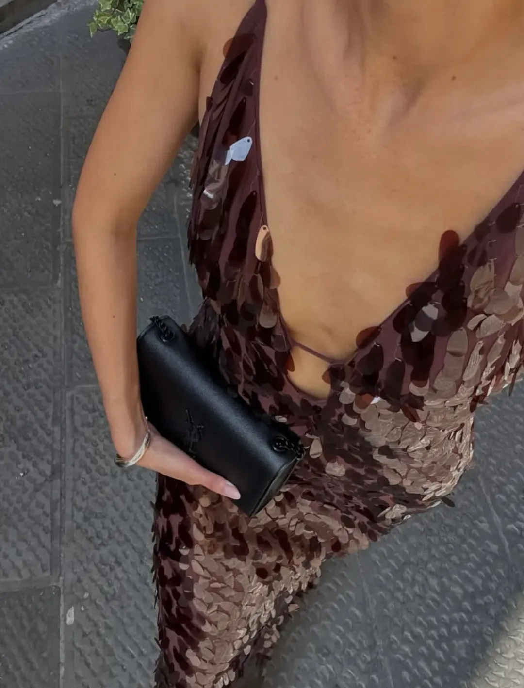 Misha Sapphire Sequin Maxi Dress size 14 Brown Fig for rent on The Volte - main image
