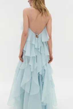 Aje Pandorea Layered Maxi Dress Silver Blue Size AU 8 for rent on The Volte - image 8