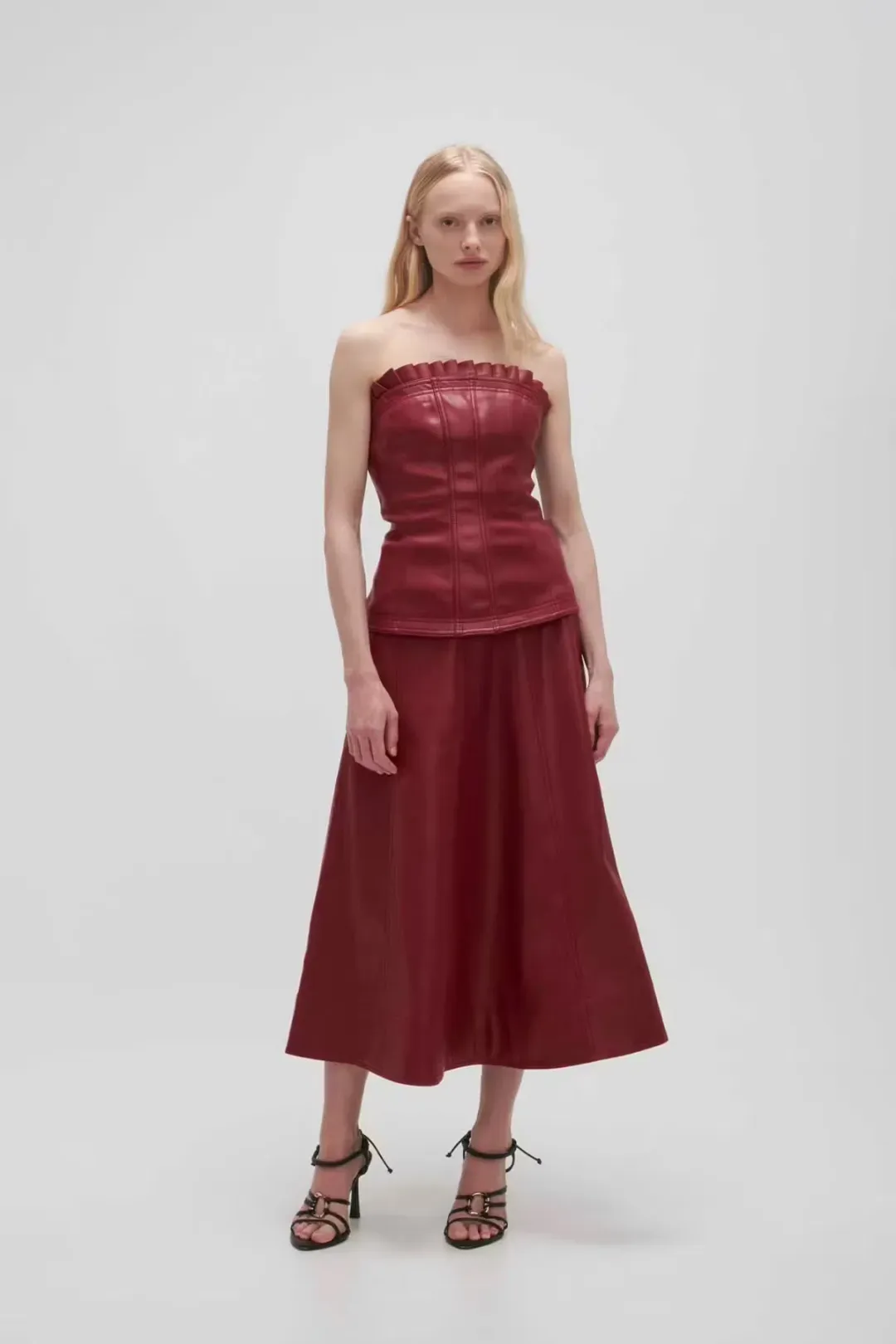  Aje Stanhope Vegan Leather Corset Top Burgundy Size AU 6 / XS for rent on The Volte - main image