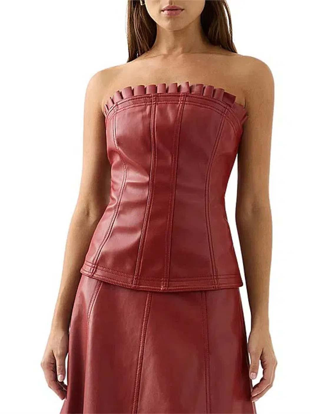  Aje Stanhope Vegan Leather Corset Top Burgundy Size AU 6 / XS for rent on The Volte - main image