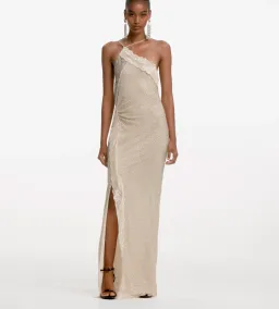SELF-PORTRAIT CHAMPAGNE RHINESTONE LACE TRIM MAXI DRESS IN AU 8  for rent on The Volte - image 3
