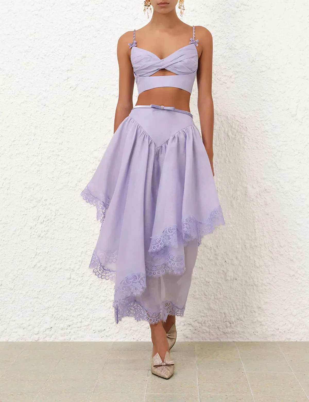 ZIMMERMANN CRUSH LACE TRIM SKIRT AND TOP for rent on The Volte - main image