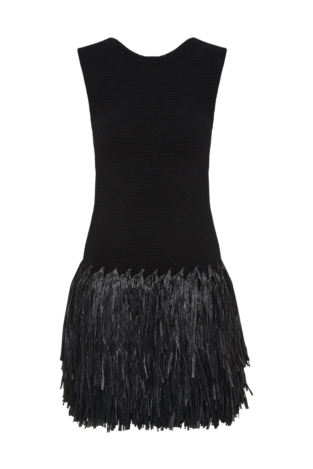 Aje Rushes Raffia Black Mini Dress Size XXS Stretchy Knit for rent on The Volte - main image