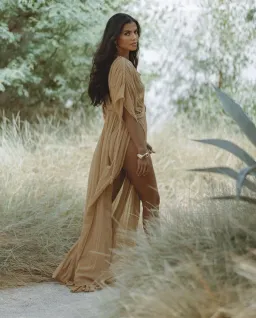 CALLIOPE SHEER MAXI ROBE DRESS CARAMEL for rent on The Volte - image 2