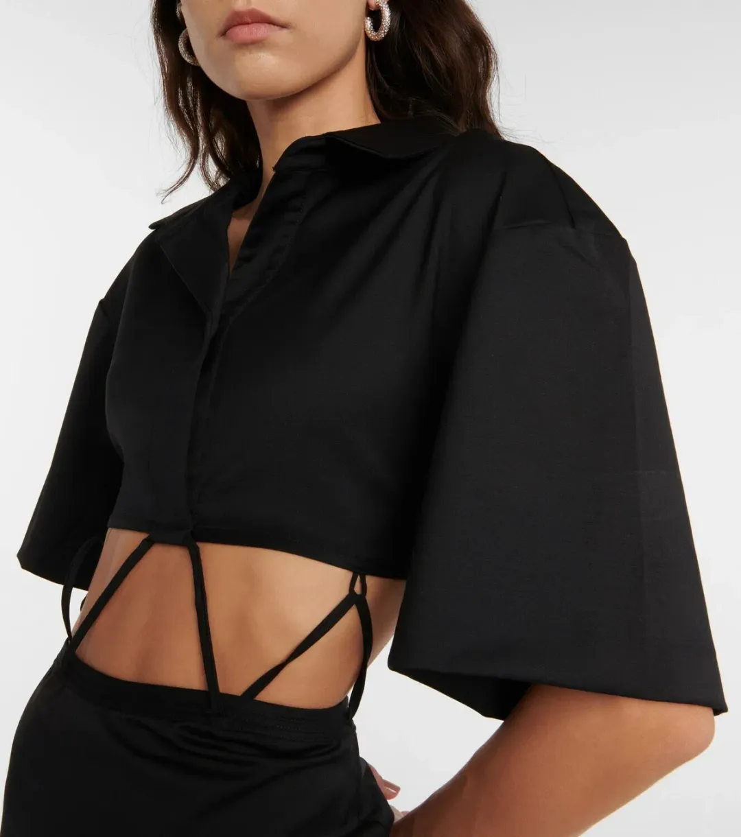 Midi Wool Blend Cut Out Shirt Dress Black for rent on The Volte - main image