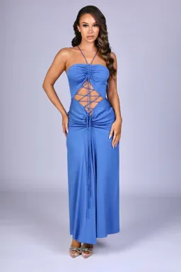 Lattice Waist Midi Dress - Blue for rent on The Volte - image 1