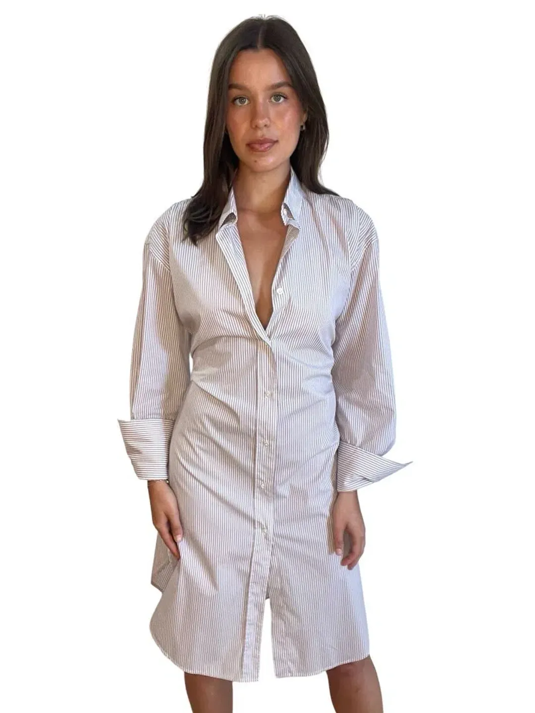 Purple White Stripe Cotton Shirt Dress for rent on The Volte - main image