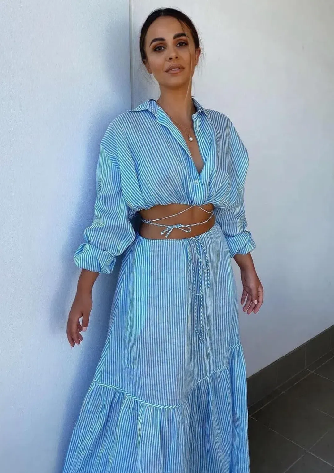Striped Cotton Voile Blue Stripe Set for rent on The Volte - main image