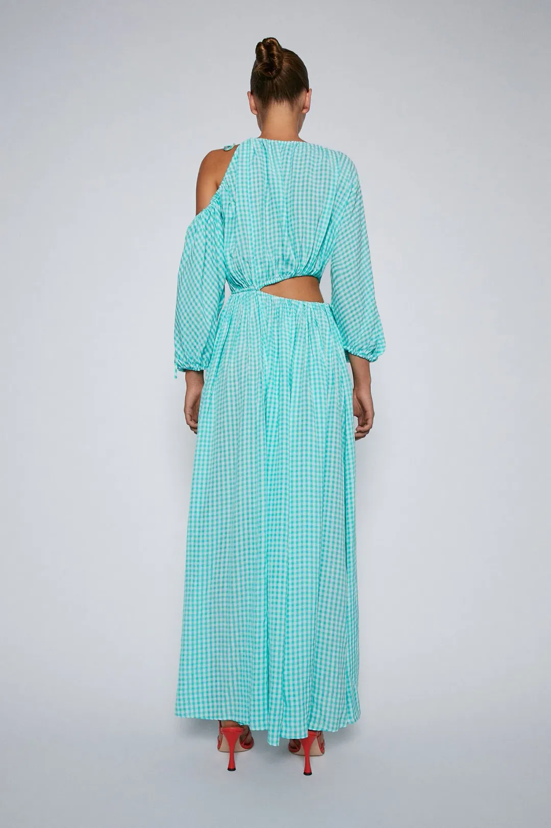 Turquoise Gingham Drawstring Dress for rent on The Volte - main image
