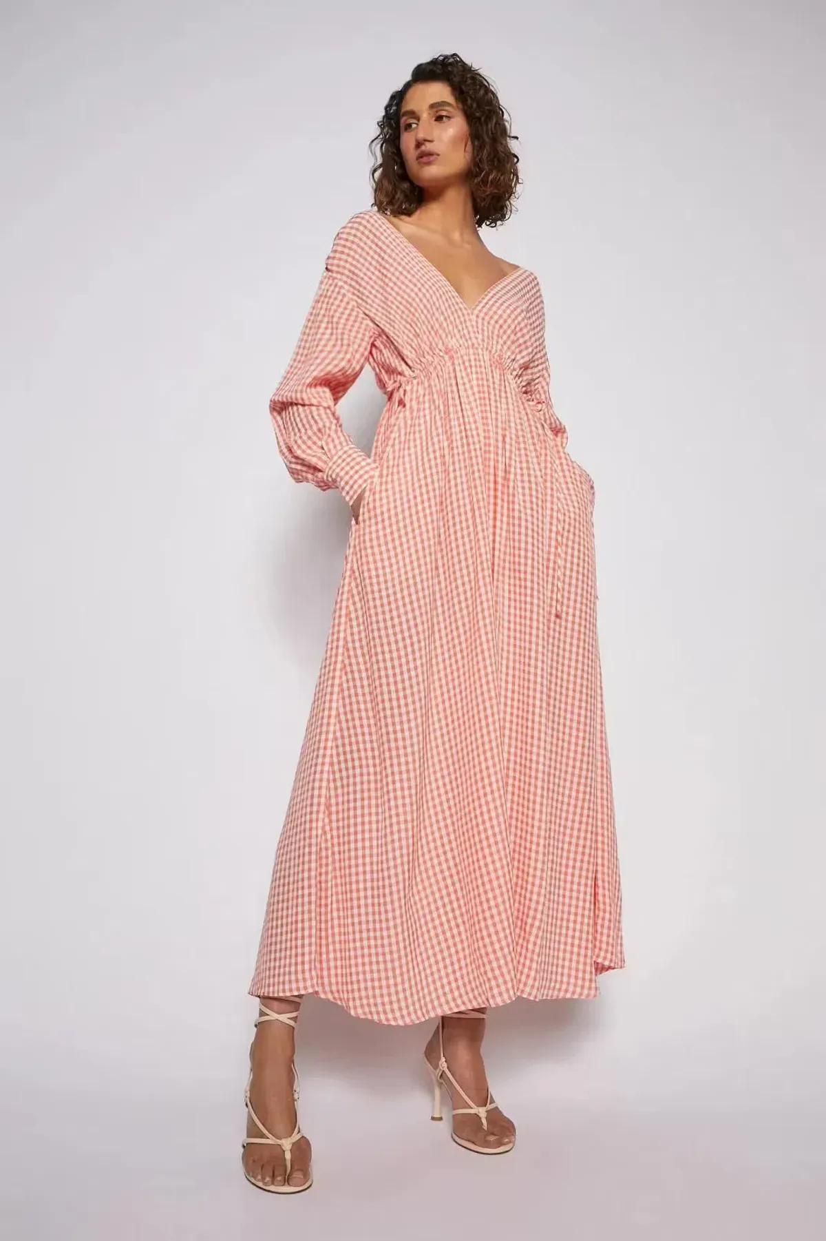 Scanlan Theodore V Neck Gingham Dress Peach for rent on The Volte - main image