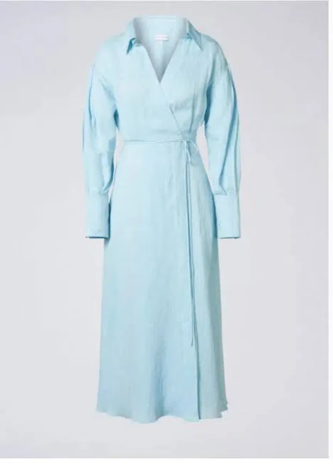 Italian Linen Wrap Shirt Dress Aqua Blue for rent on The Volte - main image